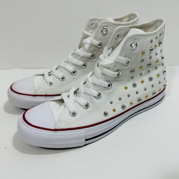 Converse Women US 9 Chuck Taylor All Star Hi Top Sneaker Gold silver Studs NWOB - Picture 5 of 10
